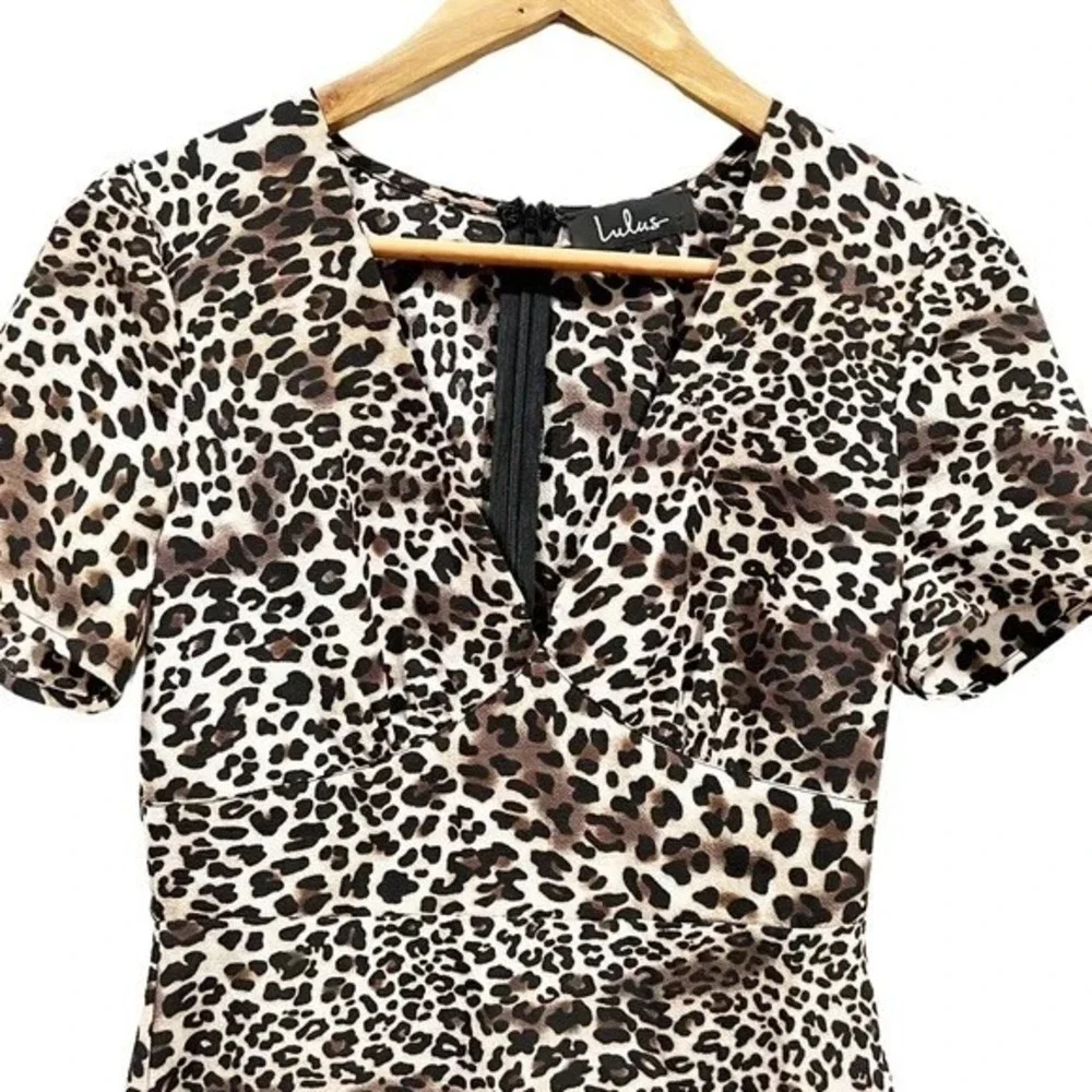 Lulus Leopard Print Ruffle Hem Mini Dress‎ S Short Sleeve Party Date Night